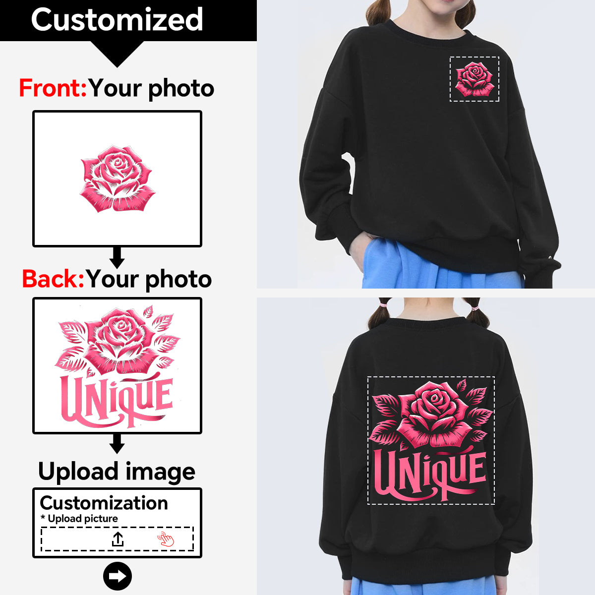 Girls' round neck sweatshirt customization