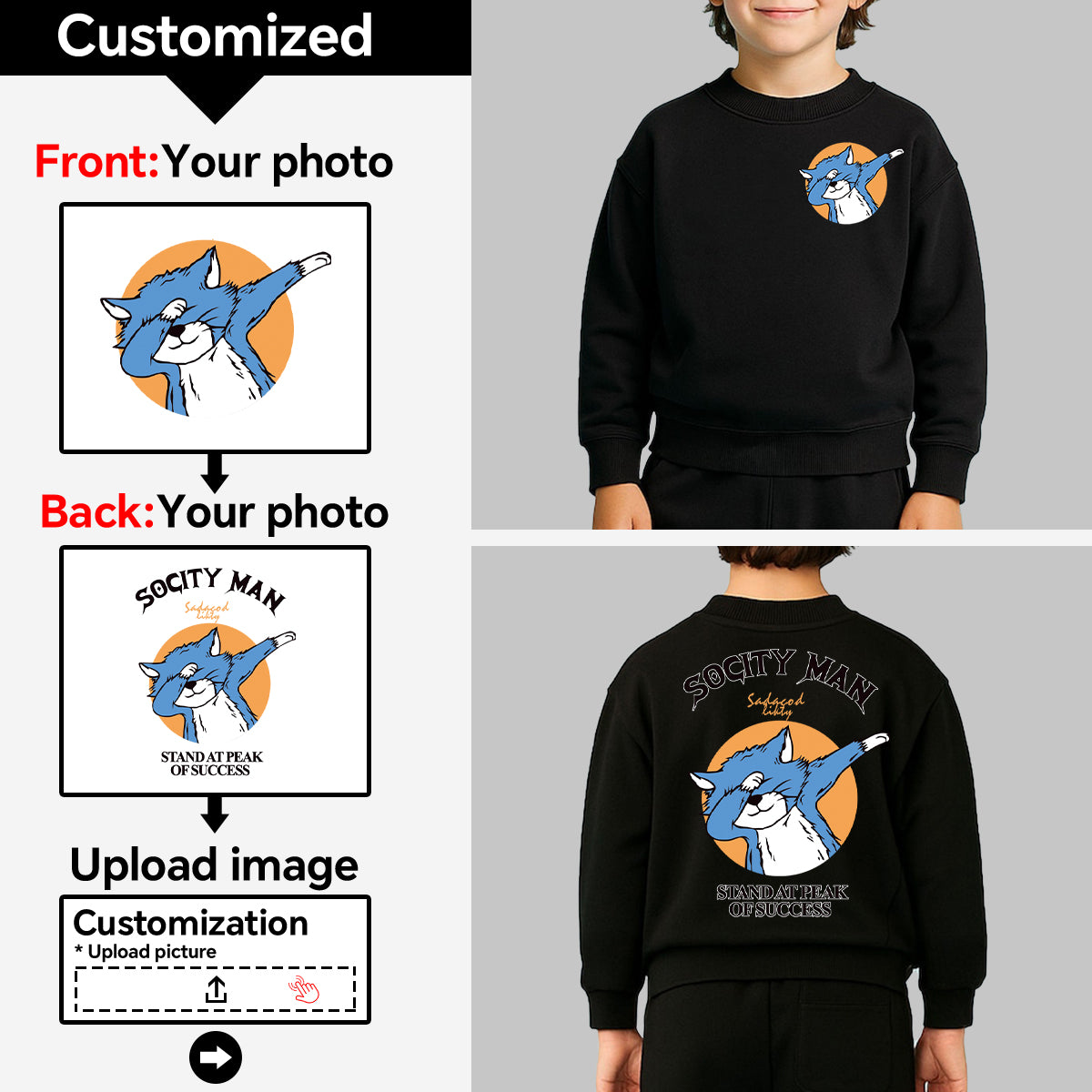 Boys' crew neck sweatshirt customization